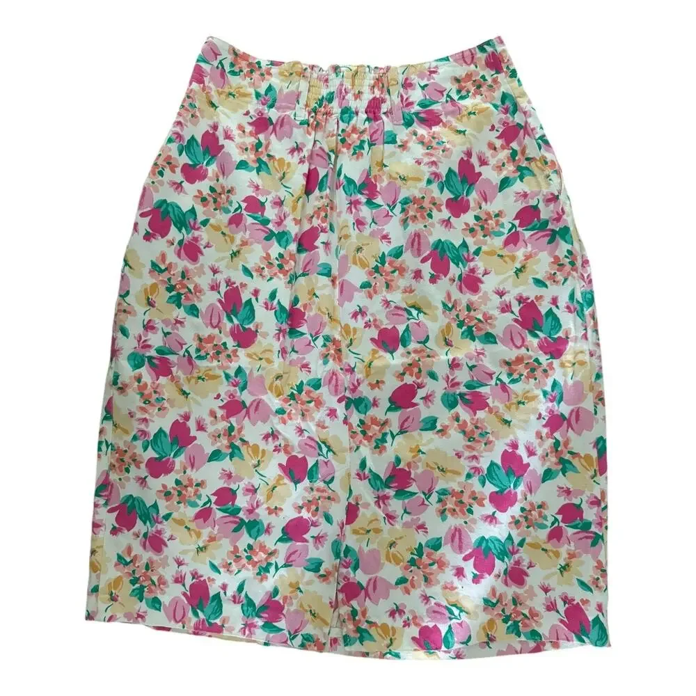 Vintage Hunt Club high waisted pleated floral, pockets, white, pink skirt size 8